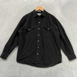 Vintage Goouch Sirt Mens Medium Pearl Snap Black Denim 90s Western Cowboy Y2k